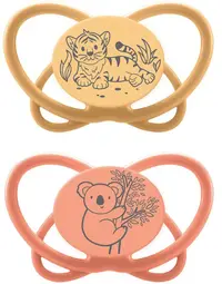 Suzete din silicon NIP My Butterfly Green - Tigru și koala, 0-6 luni, 2 bucăți, Yellow