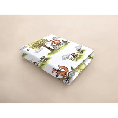 Cearceaf cu elastic Qmini Fox on bikes Natural pentru patut co-sleeper, Leonie, 83x50 cm, din bumbac