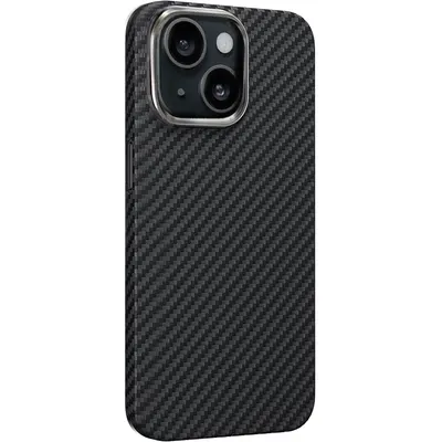 Husa Kevlar Compatibila cu iPhone 15 Plus, Aramida, Aspect Carbon, Ultra solida, Negru Engros