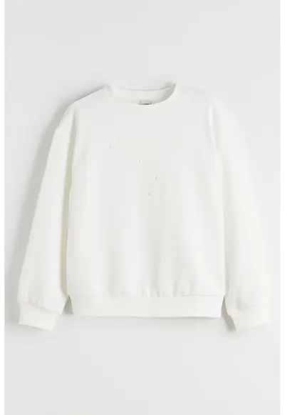 Bluza de trening uni cu captuseala din fleece - Alb