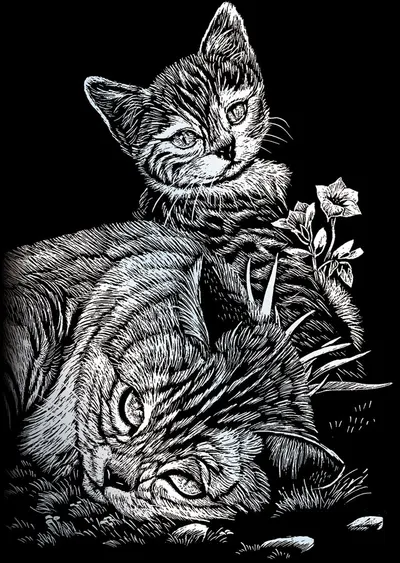 Set de gravură Royal Silver - Pisicuțe, 13 x 18 cm