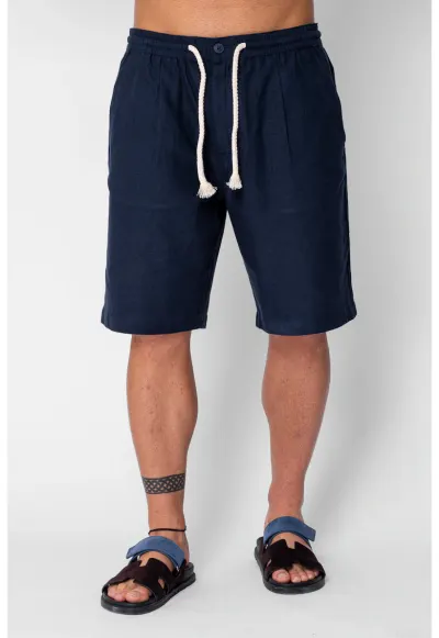 Pantaloni scurti din IN cu nasture si snur Navy 21797 - Bleumarin