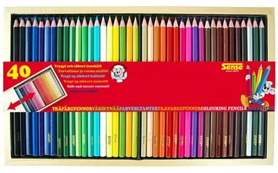 Creioane colorate Sense in cutie din lemn - 40 bucati