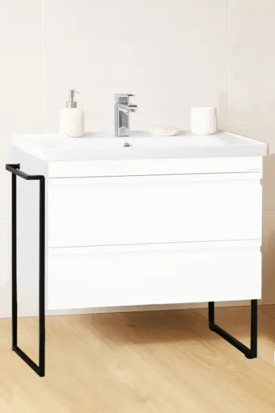 Set Baza front MDF si Lavoar seria 786, cadru metalic, sertare, montata, 80 cm, alb