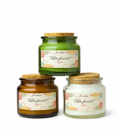 Lumânare parfumată „Paște fericit” – Ediție limitată, 90 g, ceară de soia, fitil din lemn - Transparent / Cafea & Vanilie