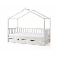 Pat pentru copii alb de tip casă/cu extensie suplimentară din lemn masiv de pin cu spațiu de depozitare 90x200 cm DALLAS – Vipack