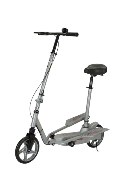 Trotineta Kinderauto Pegasus, cu pedale si scaun, reglabila si pliabila, sistem amortizare si franare, roti cauciuc pline, gri