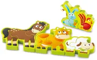 Puzzle din lemn Hape - Numere si animale domestice, doua fete