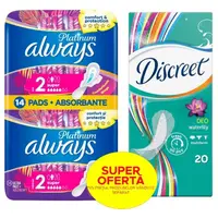 Absorbante Always Platinum Super, 14 Bucati + Absorbante Zilnice Discreet Waterlily, 20 Bucati