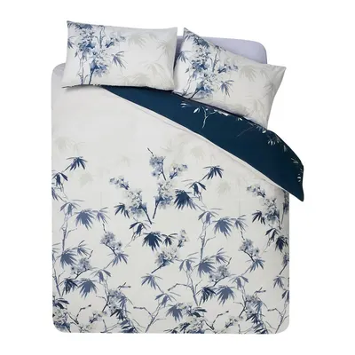 Lenjerie de pat albastru-închis/crem pentru pat dublu cu 3 piese 200x200 cm Kyoto Floral – Catherine Lansfield