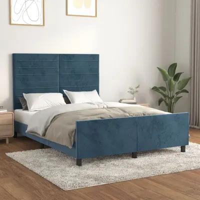 Gossi cadru de pat cu tablie, albastru inchis, 140x190 cm, catifea