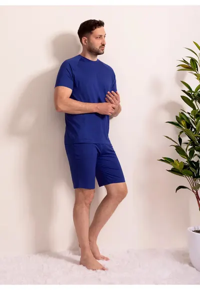Pijama Scurta Barbati Cameron Micromodal - Albastru