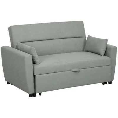 HOMCOM Canapea 2 locuri cu funcție de pat, spătar reglabil, canapea tapițată, aspect catifea, pentru living, dormitor, Gri deschis | Aosom Romania
