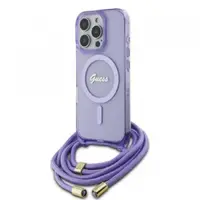 Husa MagSafe pentru Apple iPhone 16 Pro, Guess, IML Crossbody Cord Script, Mov