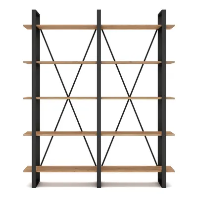 Bibliotecă negru/natural cu aspect de lemn de stejar 150x180 cm Aviva – Marckeric