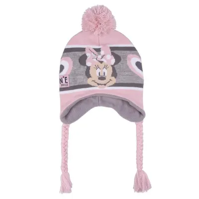 Căciulă pentru copii, Minnie Mouse, cu pompon și urechi, roz cu gri