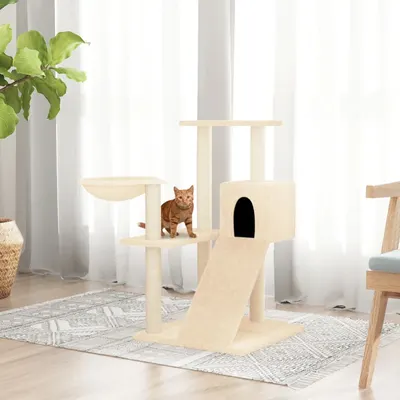 vidaXL Ansamblu de pisici cu stâlpi din funie de sisal, crem, 82 cm