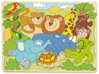 Puzzle din lemn Woody - Animalele din Africa, 10 piese