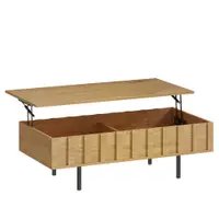 HOMCOM Masă de cafea rabatabilă cu 2 compartimente ascunse și laterale canelate, Stil Mid-Century Modern, 110x55x36,5cm, Stejar | Aosom Romania