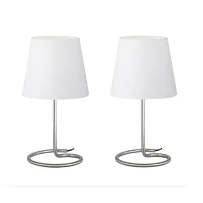 Set 2 Veioze Twin 2xMax.40W E14, baza metalica nichel mat, abajur textil alb