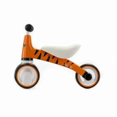 Tricicleta pentru copii, Adamex Animals, fara pedale, cu 3 roti, sistem de blocare a rotirii ghidonului, testata EN71, pentru interior exterior, sezut moale, +12 luni, Tiger