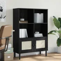 Gossi biblioteca senja aspect ratan negru 90x35x130 cm lemn masiv pin