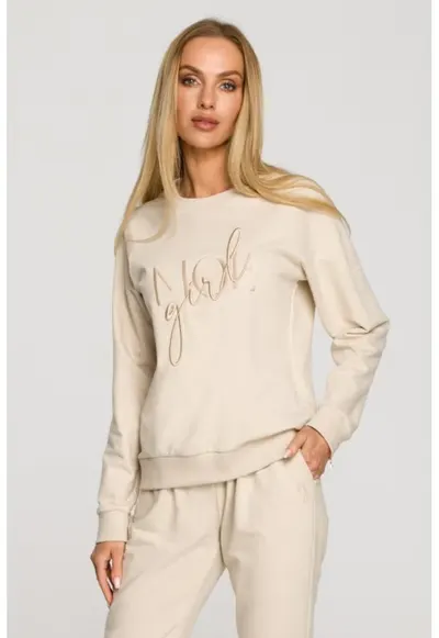Bluza sport cu broderie - - Bej