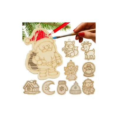 Globuri din lemn pentru pictat, diverse modele, snururi incluse, 7 x 7 cm, set 24 bucati