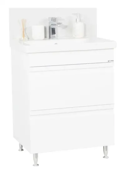 Set Baza front MDF si Lavoar seria 786, cu sertare, 65 cm, alb