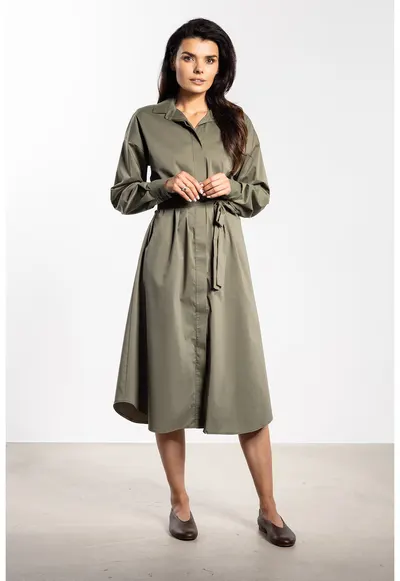 Rochie camasa midi A736 - verde - maneci lungi