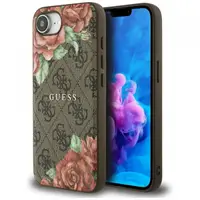 Husa MagSafe pentru Apple iPhone 17e / 16e, Guess, 4G Flowers Print, Maro