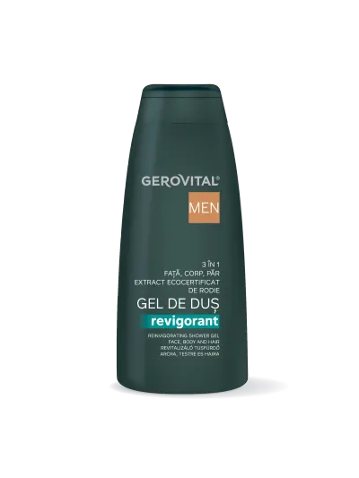 Gel De Duș Revigorant 3 n 1 Cu Extract De Rodie Hidratare și ngrijire Pentru Față, Corp și Păr, Efect Energizant, Gerovital Men, 400 Ml