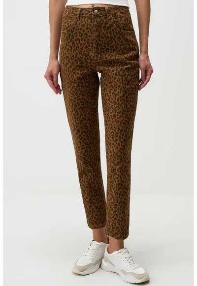 Pantaloni slim-fit cu talie inalta - Negru/Caramel