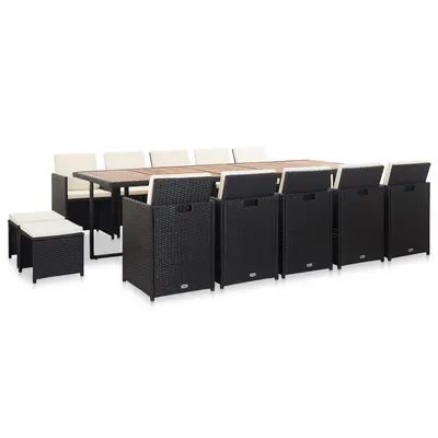 Gossi set mobilier de exterior cu perne, 15 piese, negru, poliratan