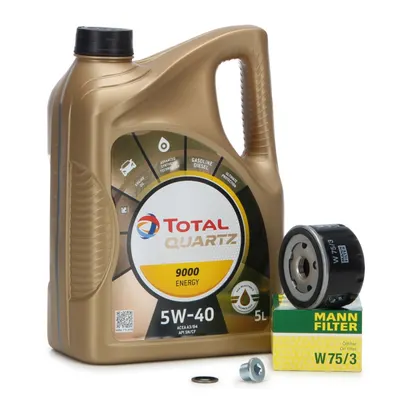Pachet Revizie Ulei Motor Total Quartz 9000 Energy 5W-40 5L + Filtru Ulei Mann Filter Renault Twingo 2 2007 W75 3 + Buson Golire Baie Ulei Fa1