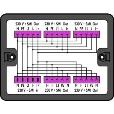 Distribution box; 230 V + SMI; 1 input; 5 outputs; Cod. B; MIDI; black