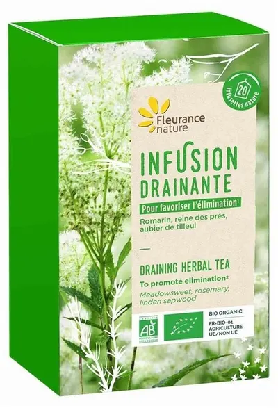 Ceai bio din plante pentru drenaj, cu troscot, rozmarin și tei, 20 pliculețe filtrante, Fleurance Nature