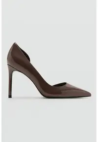 Pantofi stilettos din piele ecologica cu aspect lacuit - Maro inchis