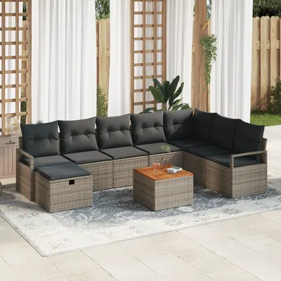 Gossi set de canapele pentru gradina cu 9 piese si perne gri din polirat