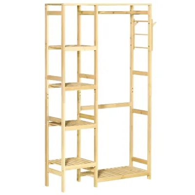 Suport de Haine de Podea din Lemn de Bambus, Suport pentru Haine cu Rafturi Laterale pentru Hol si Dormitor, 90x30x155cm HOMCOM | Aosom Romania