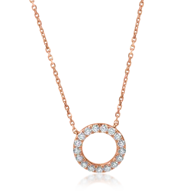 Lant cu pandantiv rotund din aur roz cu diamante de 0.38ct