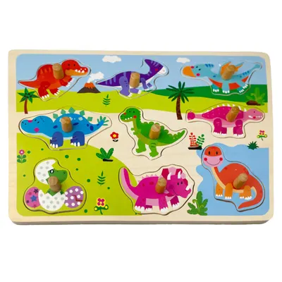 Puzzle din lemn, Dinozauri dragalasi, 9 piese