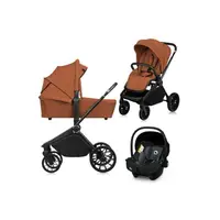 Carucior 3 in 1 Lionelo Mika Plus, cadru din aluminiu, landou intarit si salteluta moale, scoica auto testata ADAC, reversibil, sistem de ventilatie 3D, accesorii, pana la 22 kg, EN1888-1 EN1888-2 EN1466 ECE R129, Maro