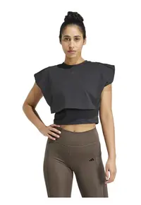 Top scurt sport adidas - Power Boxy - negru - materiale reciclate - tehnologie AEROREADY -