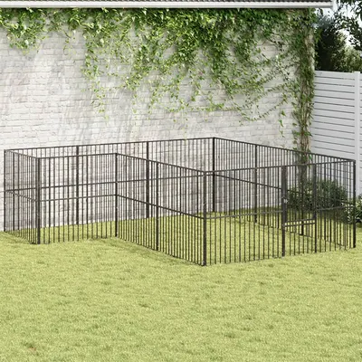 vidaXL Țarc pentru câini cu 12 panouri, negru, oțel galvanizat