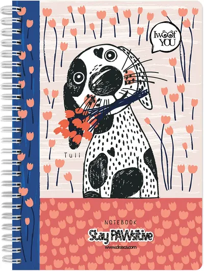 Caiet spiralat Drasca Stay PAWsitive - Tuli, A5, 80 coli