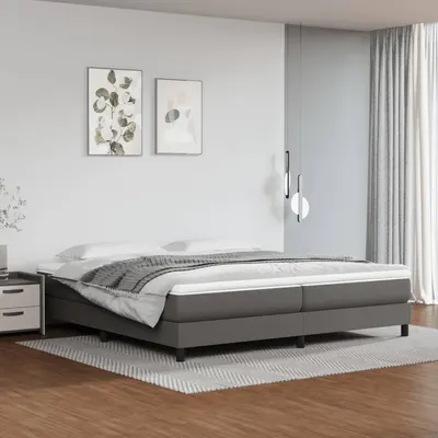 vidaXL Cadru de pat cu arcuri, gri, 200x200 cm, piele ecologică