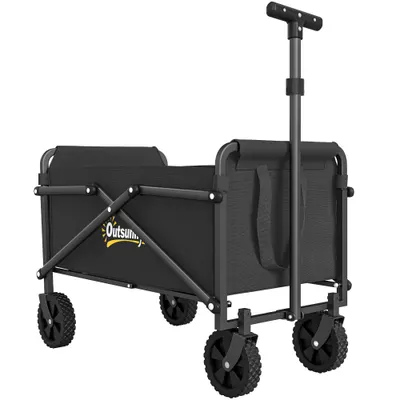 Outsunny Cărucior de Grădină Pliabil Compact, Cărucior Robust Multifuncțional pentru Exterior cu Roți Universale și Mâner Reglabil, pentru Sport, Camping, Cumpărături, Negru | Aosom Romania