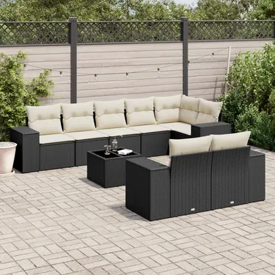 Gossi set mobilier de gradina cu perne, 9 piese, negru, poliratan
