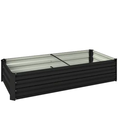 Outsunny Jardinieră dreptunghiulară pentru grădină din oțel galvanizat, margine de siguranță și fund deschis 150x70x30cm gri închis | Aosom Romania